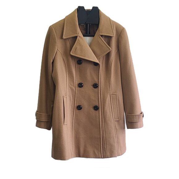 ANNE KLEIN Tan/Camel Color Wool Blend Peacoat Double Breasted Winter Coat XL - Picture 3 of 14